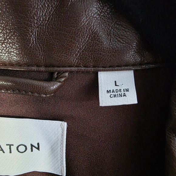 Babaton Aritzia Pelli Shirt Jacket in Coffee Bean Size Large Vegan Leather - Picture 8 of 11